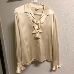 St. John ivory silk ruffled blouse